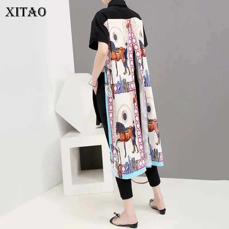 XITAO открытая спина раздельная блузка женская одежда 2019 отложной воротник бант