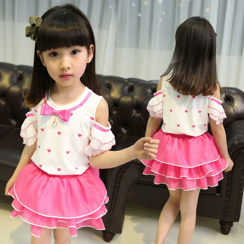 Детская одежда Новинка 2017 года Милый Летний костюм для девочек Детский комплект
