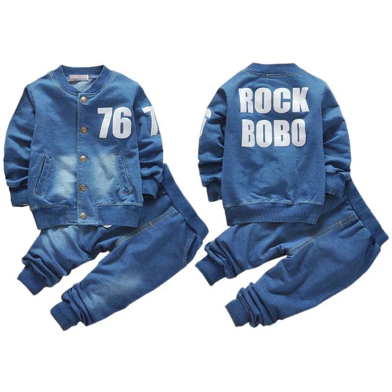 2pcs/set Children Clothing Cartoon Long and Trousers Sets Cowboy long sleeve sets dark blue Cotton For 1-4T | Детская одежда и