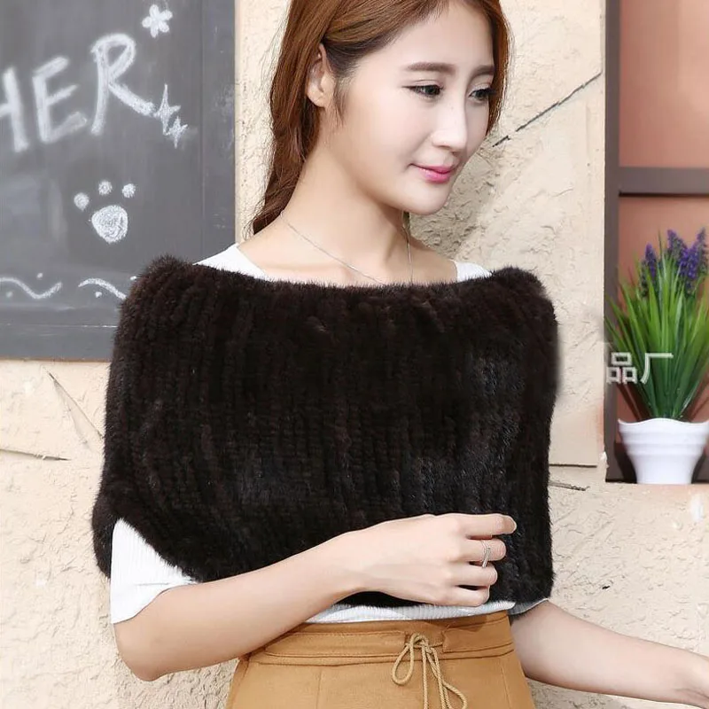 2021 новый стиль натуральный мех норки Пашмина Зимняя мода Женская Вязаная Шаль из