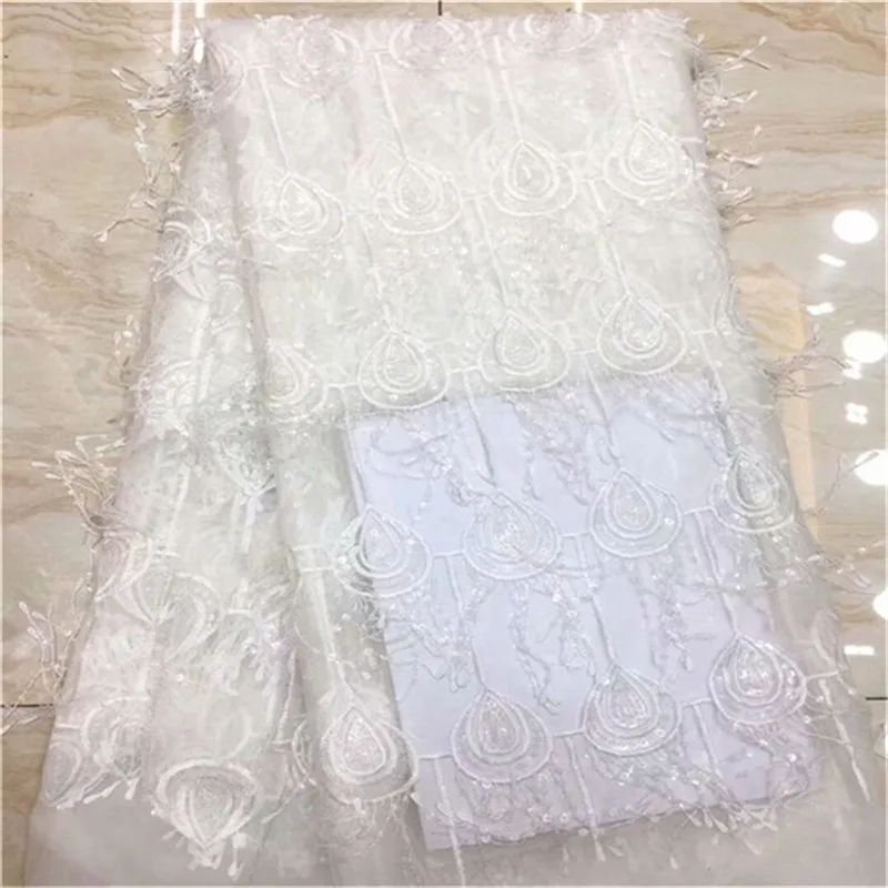 Расшитая блестками африканская сетка тюль кружева ткань с кисточками элегантный