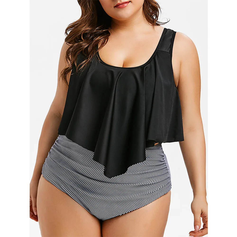 Женский купальник в полоску ROSEGAL бикини с оборками и высокой талией 2 шт. | Женская