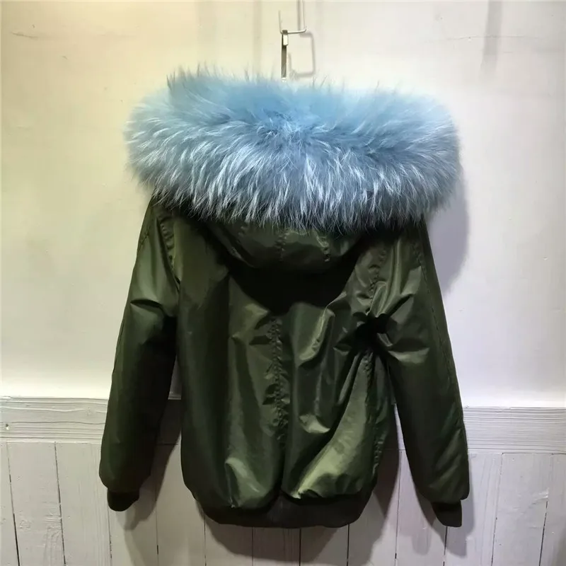 Новинка комфортное зимнее пальто с меховым капюшоном на молнии светло-голубой