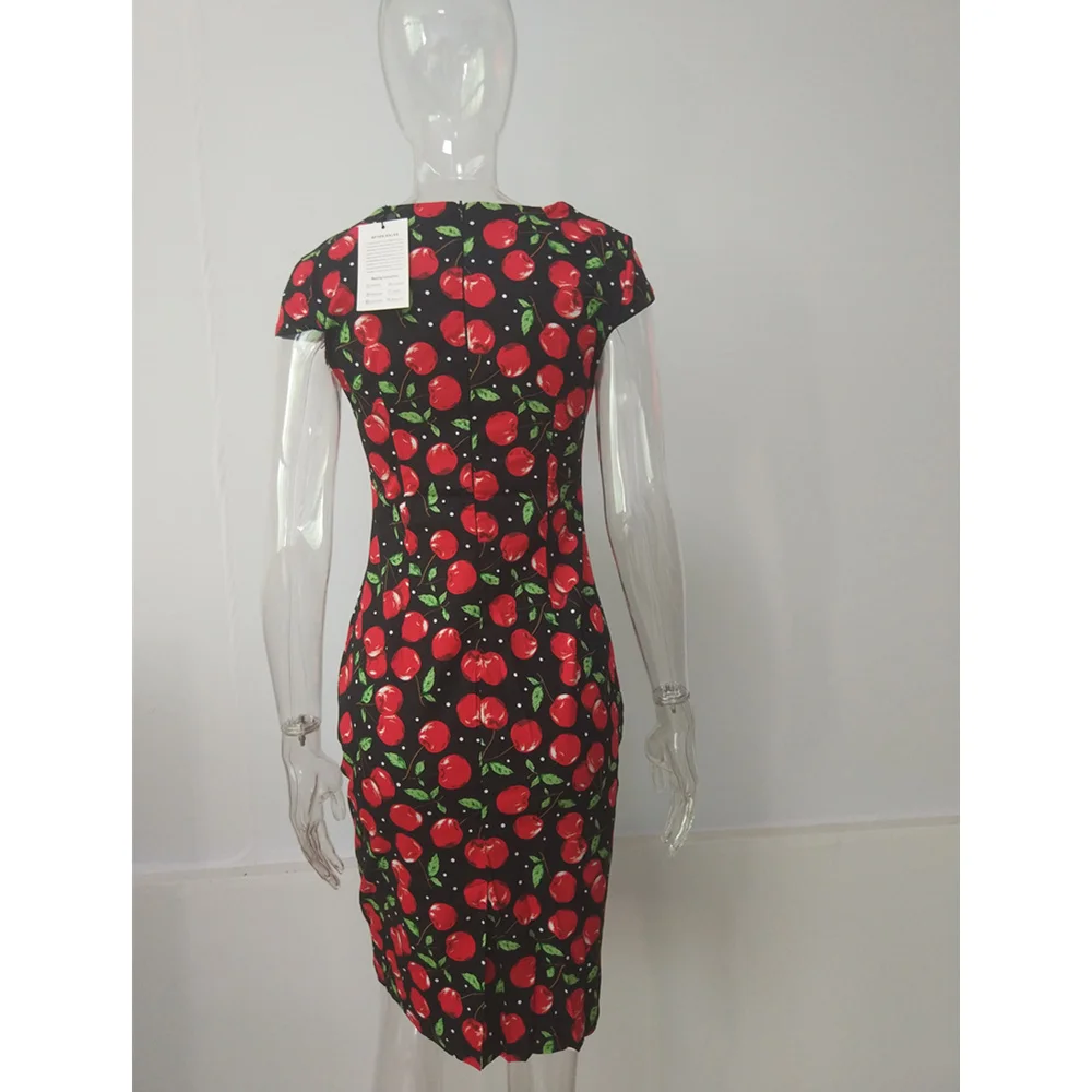 Женское летнее офисное платье 2017 элегантное черное с цветочным принтом и