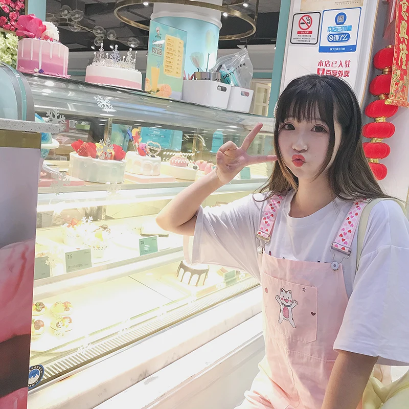 Женская одежда японский kawaii мультяшный комбинезон с изображением кошки широкие