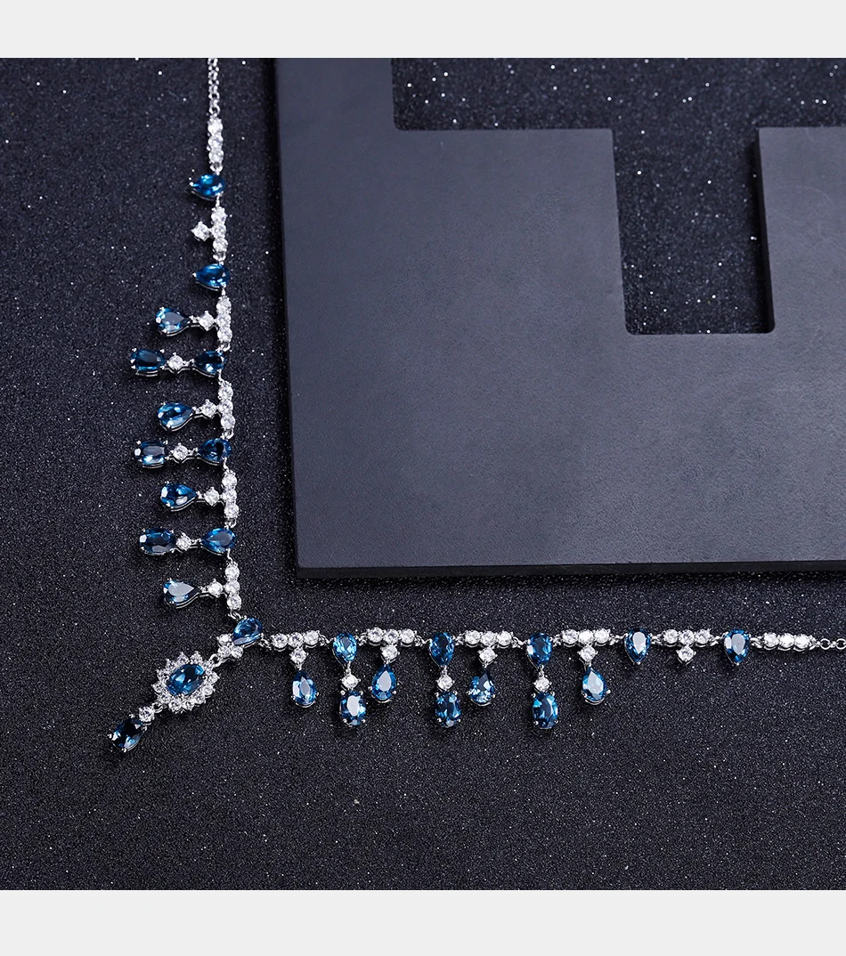 Балетное ожерелье GEM'S BALLET 14.6Ct, натуральный Лондонский голубой топаз, драгоценные камни, 925 пробы, серебряное ожерелье для женщин, роскошное свадебное ювелирное изделие