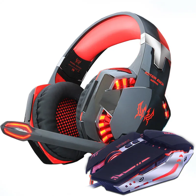 G2000 RED MMR5S Игровая гарнитура наушники и игровая мышь 5500 dpi регулируемые стерео бас наушники+ проводные мыши светодиодный светильник оптический USB геймер - Цвет: G2000 RED MMR5S