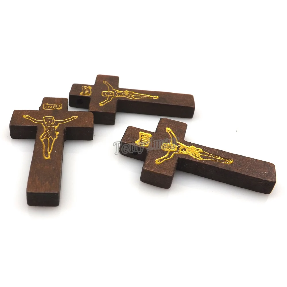 100 шт./лот резной INRI Jesus деревянный крест подвеска на Рождество и Пасху 42x15x5 мм