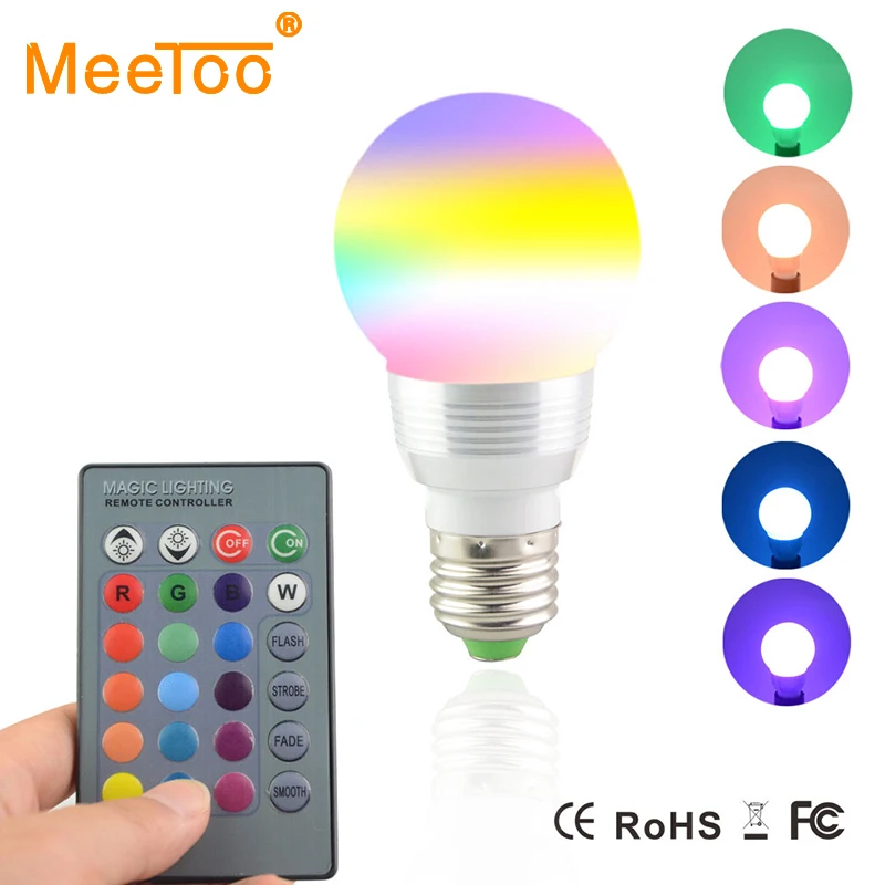 E27 RGB Светодиодная лампа 5 Вт 110 В 220 светодиодная с пультом дистанционного