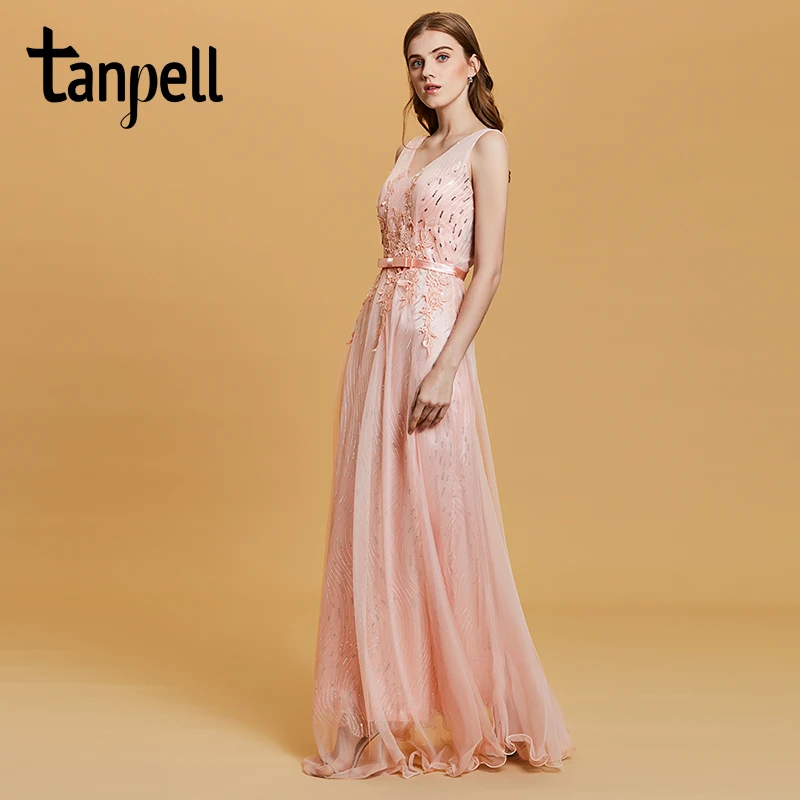 Платье для выпускного с блестками Tanpell розовое платье без рукавов длиной до пола