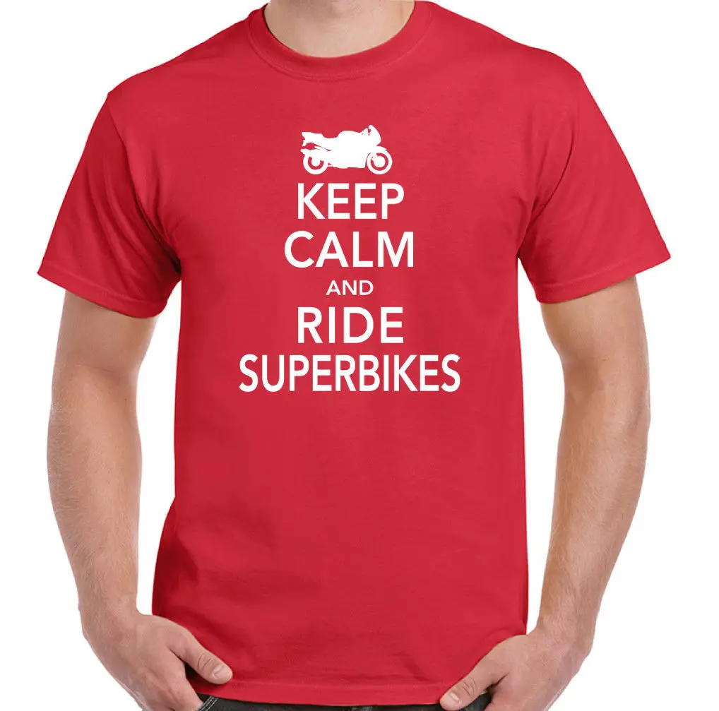 Keep Calm & Ride Superbikes Мужская забавная футболка|Мужские футболки| |