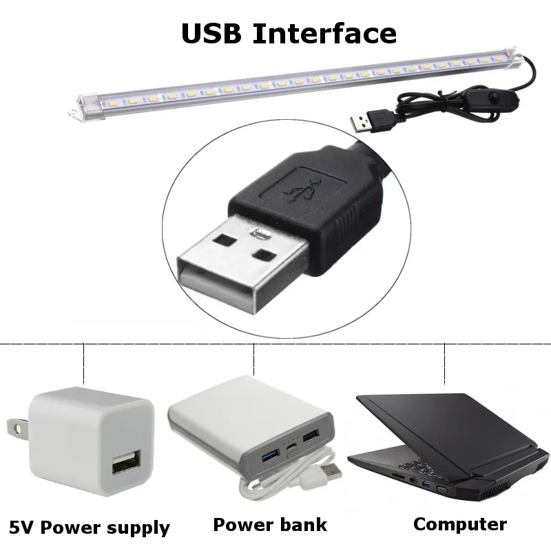 Питание от USB DC 5 в 35 см 7 Вт 24 SMD 5630 Светодиодный светильник с жесткой полосой, светильник с жесткой полосой, ламповая лампа с прозрачной крышкой