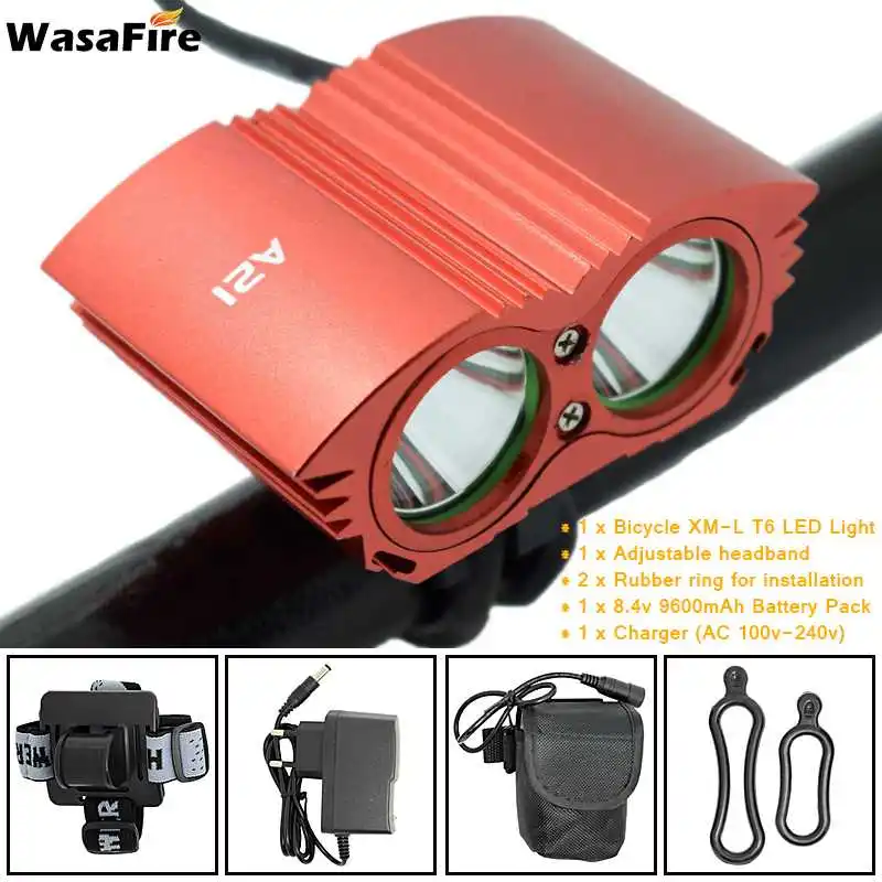 WasaFire 3600lm 2 * XML T6 Водонепроницаемый светодиодный велосипедный фонарь Передний 18650