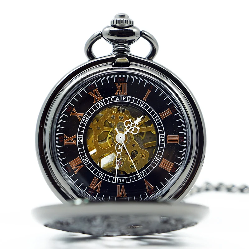 Exquisite Flying Dragon Phoenix Hollow Embossed Mechanical Pocket Watch Vintage Necklace Pendant Fob Chain Men's Watch Gift