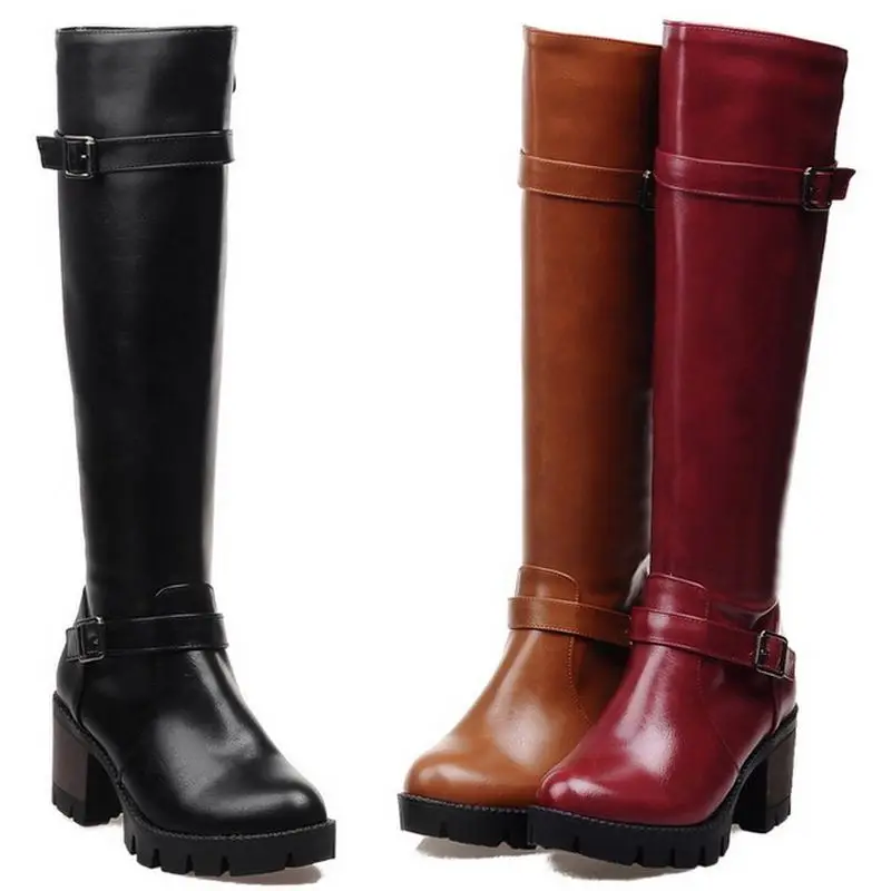 Женские сапоги выше колена на высоком каблуке модные зимние теплые