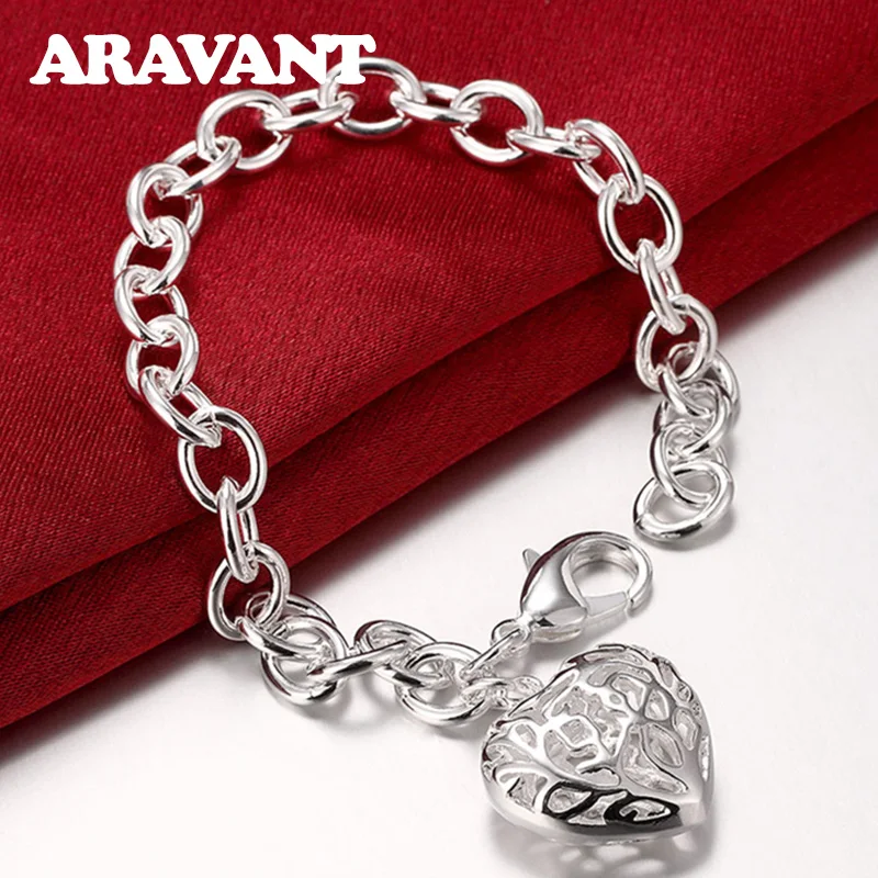 

Charm Heart Bracelets For Women 925 Silver Heart Pendants Bangle Female