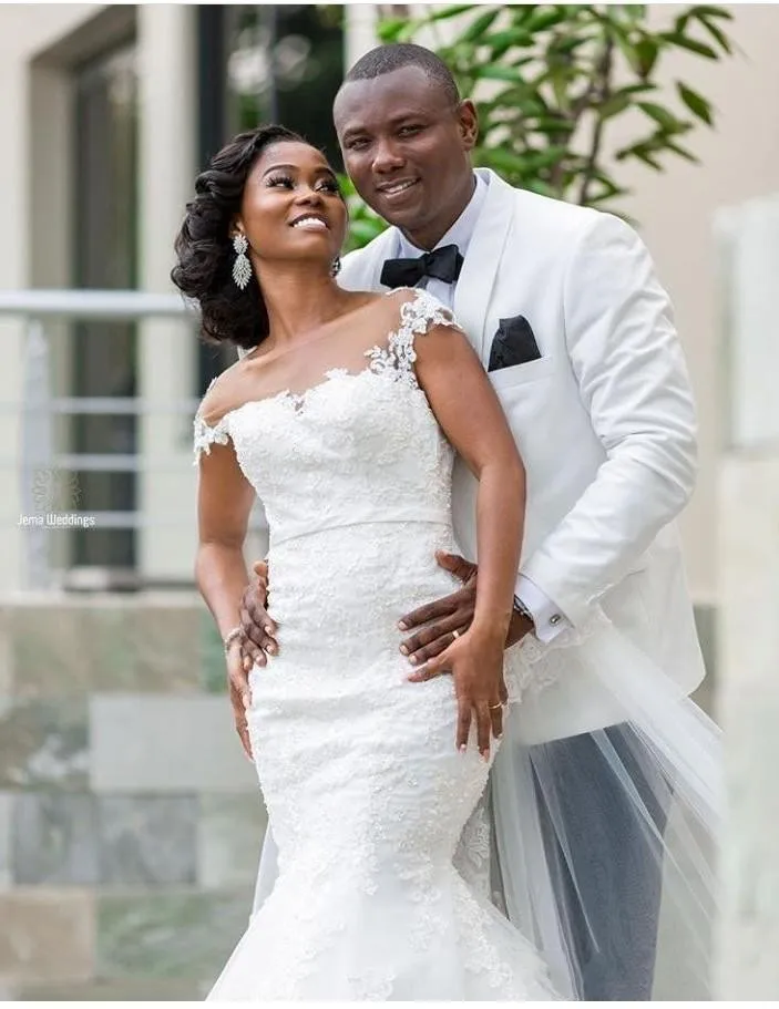 

2021 Vintage Modest Plus Size African Mermaid Wedding Dresses Short Sleeves Lace Bridal Gowns Vestido De Novia wedding gowns