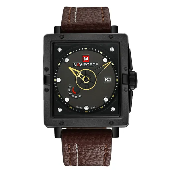 yellow NAVIFORCE китайский бренд Мужские часы Роскошные Спортивные кварцевые часы Прямоугольные циферблаты 30 м водонепроницаемый Авто Дата красный кожаный ремешок - Цвет: yellow