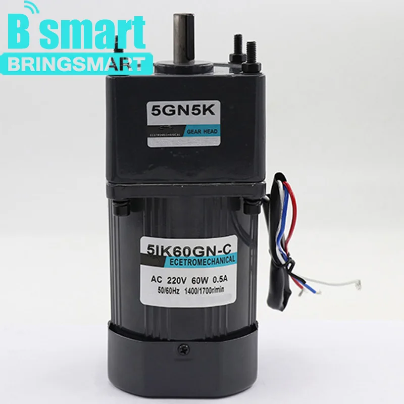 Двигатель переменного тока Bringsmart 220 В однофазный мотор редуктор 60 Вт