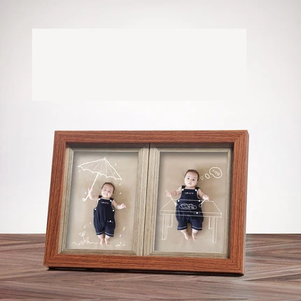 

Two Framed 5 Inch 6 Inch 7 Inch Children's Siamese Photo Frame Wood Grain Baby Photo Frame Combination Wall Hanging Korean Versi