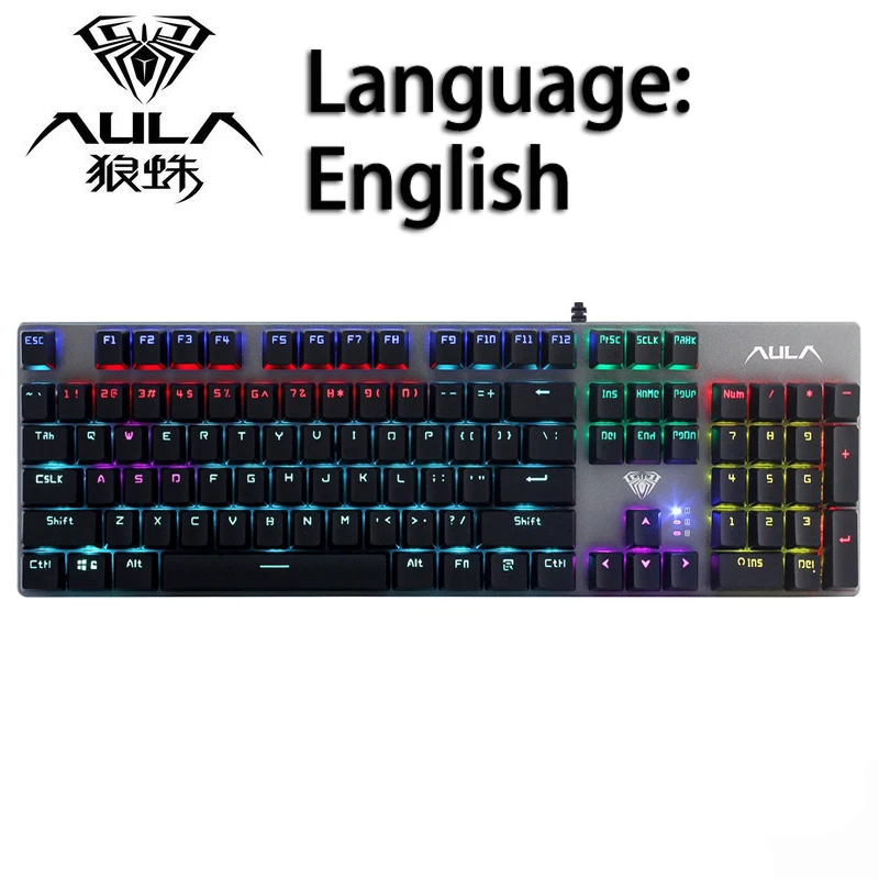 English AULA Арабская механическая клавиатура 104key красный синий черный переключатель USB проводной анти-ореолы микс с подсветкой светодиодный для ПК ноутбука геймера - Цвет: English