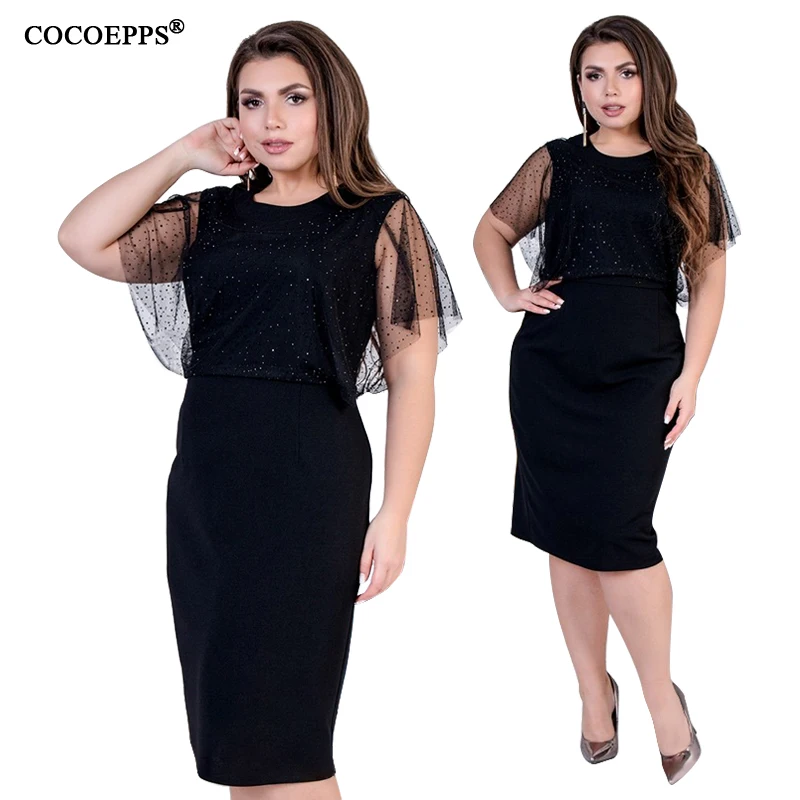 5xl 6xl из сетчатой ткани в горошек вечерние Ночное Платье Бандаж большого размера облегающее летнее платье Большие размеры черные пикантные вечерние Женское платье Большие размеры