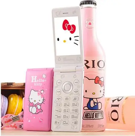 Hello kitty, 1800 мА/ч, флип, две sim-карты, GPRS, дыхательный светильник, сенсорный экран, сотовый телефон для женщин, девочек, детей, MP3, MP4, мультяшный мобильный телефон