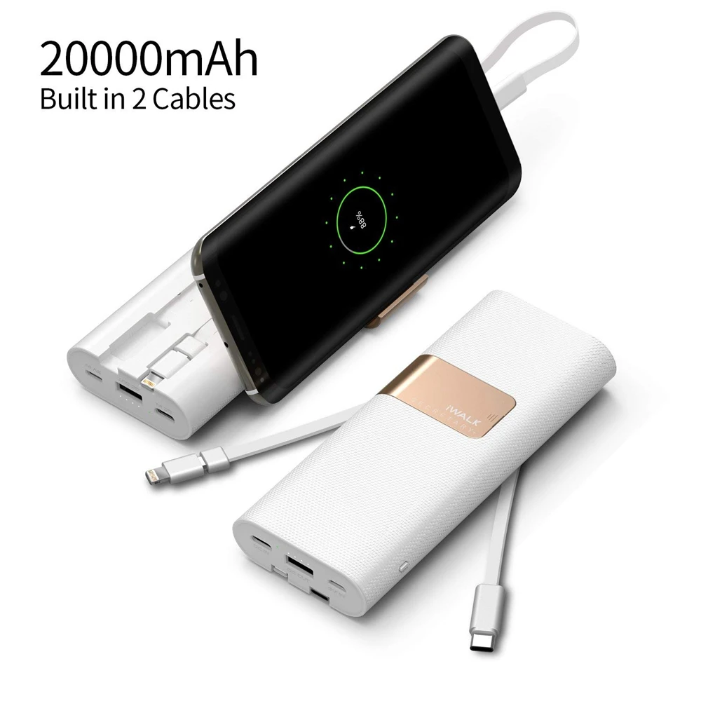 Внешний аккумулятор iWalk 20000 мАч быстрая зарядка QC 3 0 внешний USB C с кабелем Type для