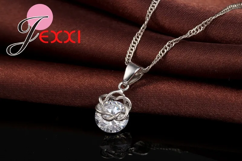 

Charms Ball Shape 925 Sterling Silver Cubic Zircon Pendant Necklace +Earring Jewelry Set Wedding For Women Jewelry