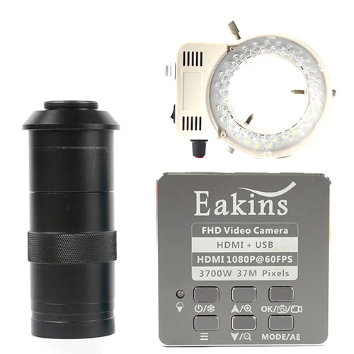 100x lens with Light 1080P FHD 37MP HDMI USB промышленный электронный цифровой видео микроскоп камера 180X 300X C крепление объектива для лаборатории Телефон PCB пайки - Цвет: 100x lens with Light