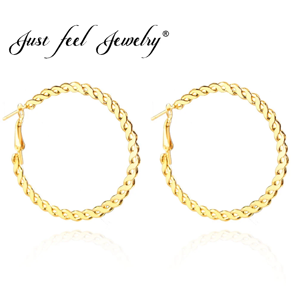 Круглые африканские серьги JUST FEEL 5 см для женщин витые золотого цвета