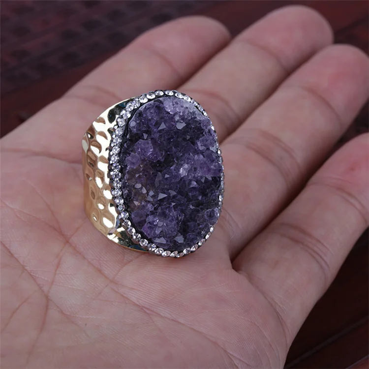 style 1 gold 1 шт полудрагоценные камни стразы друзы каменные Угловые Агаты Золотая рамка змеиная кожа многоцветные открытые манжеты унисекс вечерние кольца - Цвет основного камня: style 1 gold