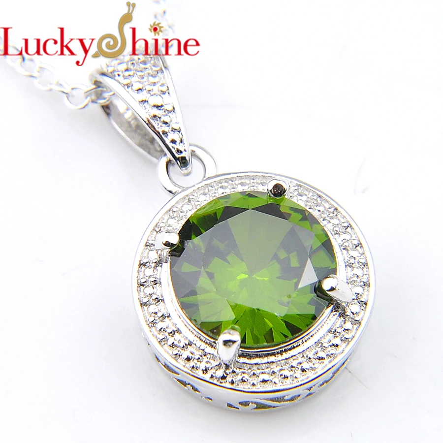 

Luckyshine New 8 Color Women Jewelry Vintage Oval Peridot Multi-color Pendants For Necklaces 14*10mm With Chain