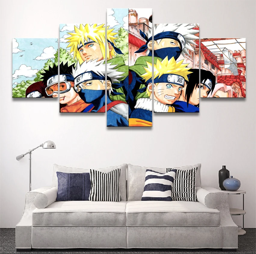 Canvas Modular Pictures Framework Wall Art 5 Panel Naruto Characters HD Printed Painting Fashion For Children Room Decor Poster | Дом и сад