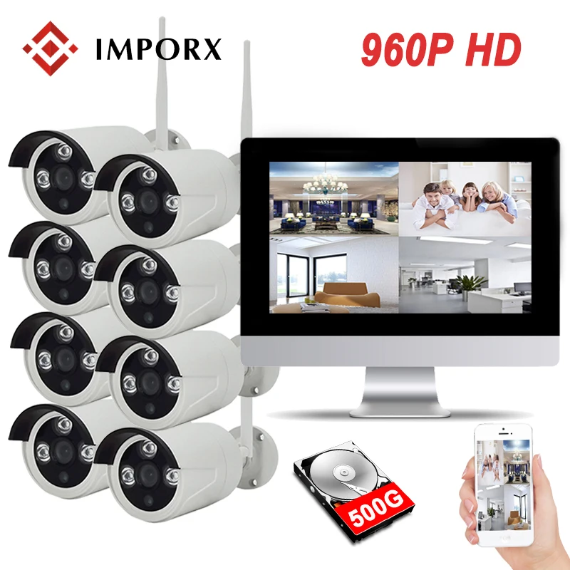 IMPORX 960P 8CH Беспроводной NVR комплект 13 &quotЖК монитор экран Wifi CCTV система 1.3MP IP камера