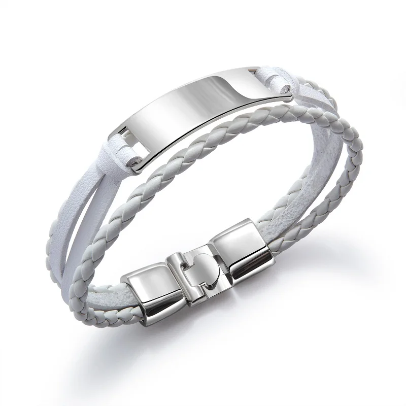 TYTW модный мужской браслет из искусственной кожи серебристый черный сплав белый