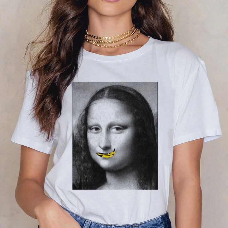 Новинка, Mona Lisa, 90 s, футболка для женщин, модная, Ретро стиль, Винтажная футболка, стильная, эстетическая, Harajuku, футболка, Ullzang, белая, женская футболка - Цвет: 3237