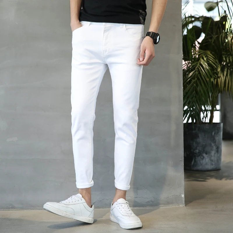Men's Skinny Jeans 2019 Autumn New Classic Pants Slim Fit Elastic Fashion Casual Brand Jean Trousers Male Black White Gray Blue | Мужская