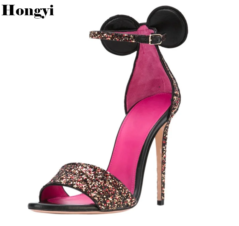 

Hongyi crystal bowtie gladiator sandals peep toe stiletto high heel wome party wedding shoes high heels ankle strap buckle