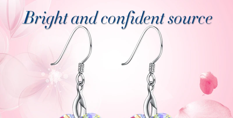 925 пробы Серебряные серьги сердце кристалл от Swarovski для Для женщин милый романтический серьги-подвески с крючком блестящие свадебные Юбилей