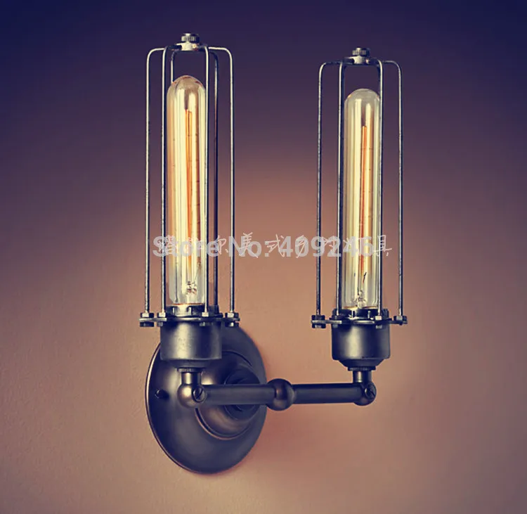 Metal Doulbe Tube LOFT RARE Vintage Industrial Edison Wall Mirror Lamp Light Black Paint Rusty AC110V or 220V | Лампы и освещение