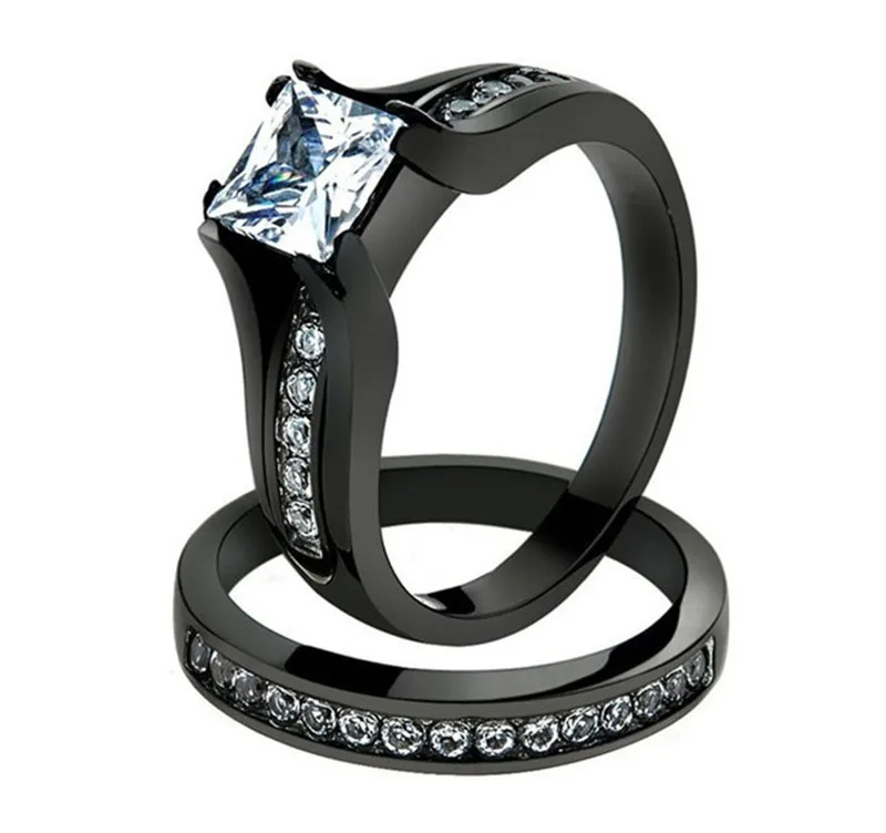 Комплект свадебных колец из нержавеющей стали с фианитом и кристаллами|Кольца