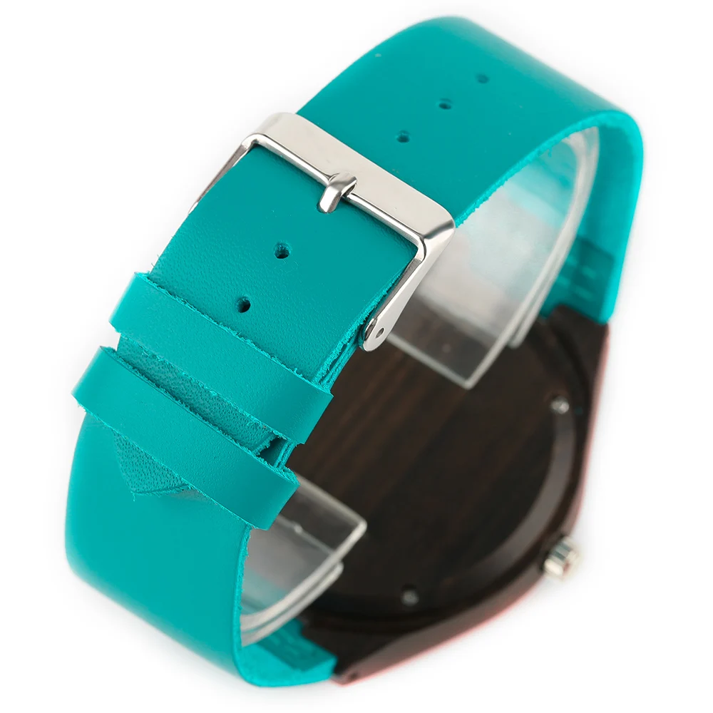 

Fashion Men Women Quartz Wristwatch Creative Blue Sandalwood Hand-made Design Genuine Leather Band Round Dial Modern Watch Gift