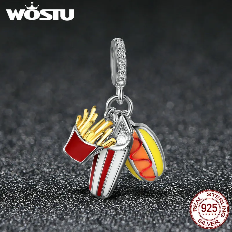 WOSTU подлинный 925 пробы Серебряный деликатес искушение бургеров болтаются Шарм Подходит WST браслеты ювелирные изделия подарок CQC347