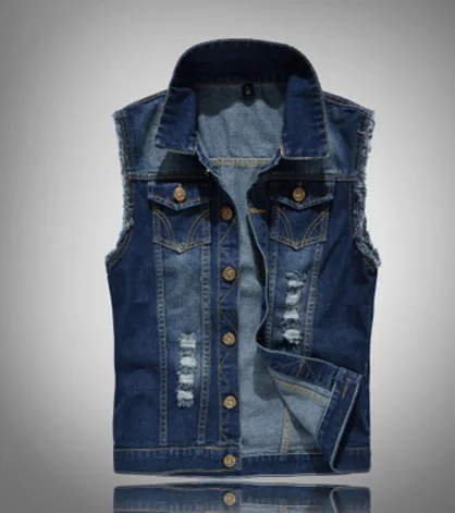 Облегающий модный джинсовый жилет мужские отбеленные куртки темно синего цвета