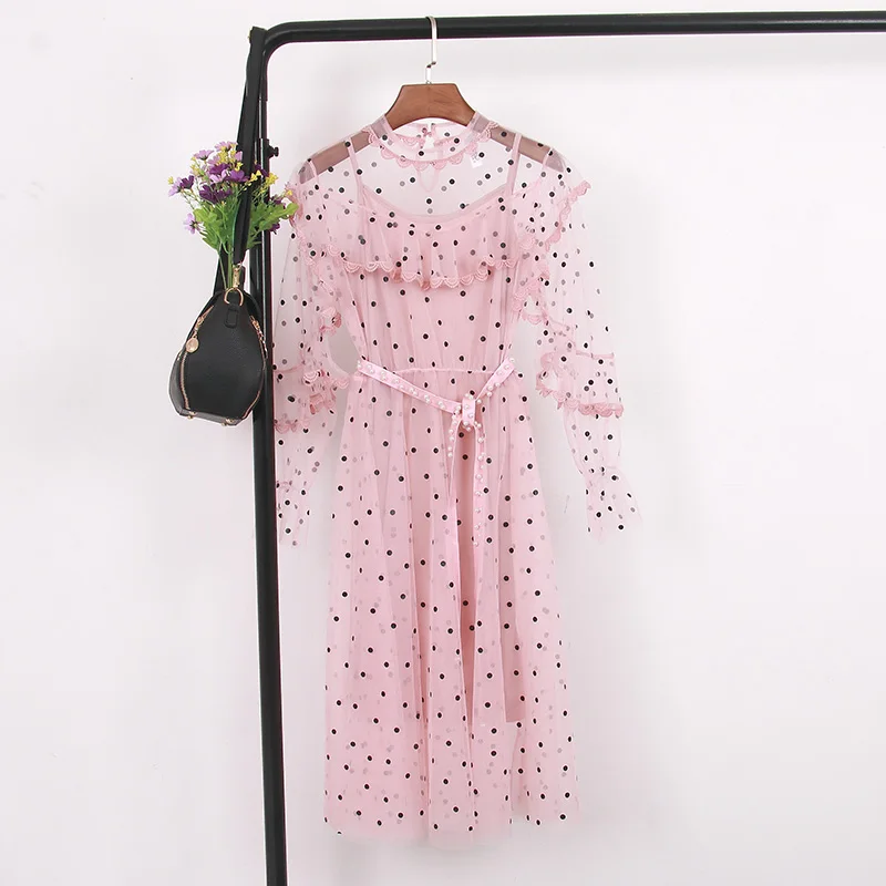 Женское Плиссированное Кружевное платье миди в горошек вечерние чатое вечернее