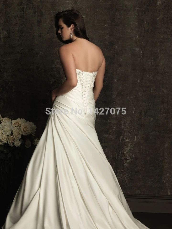 2014 New white lvory puls size A-Line Sweetheart Satin wedding dress bridal gown custom US size10 12 14 16 18 20 22 - купить по