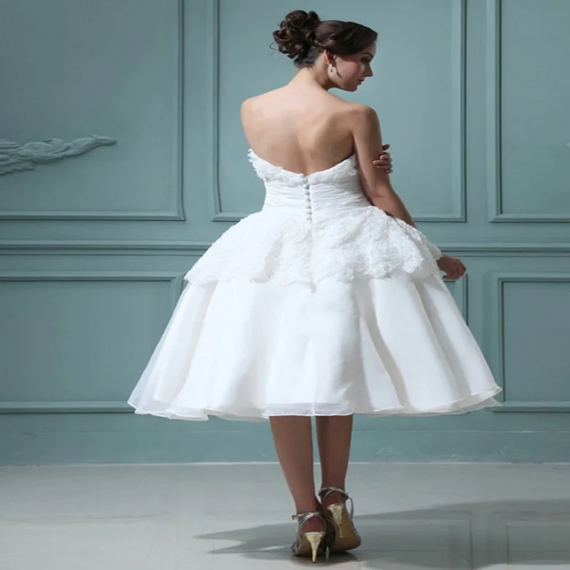 Горячий Продавать Свадебное Платье Короткое Винтаж Милая Цветами Ручной Работы