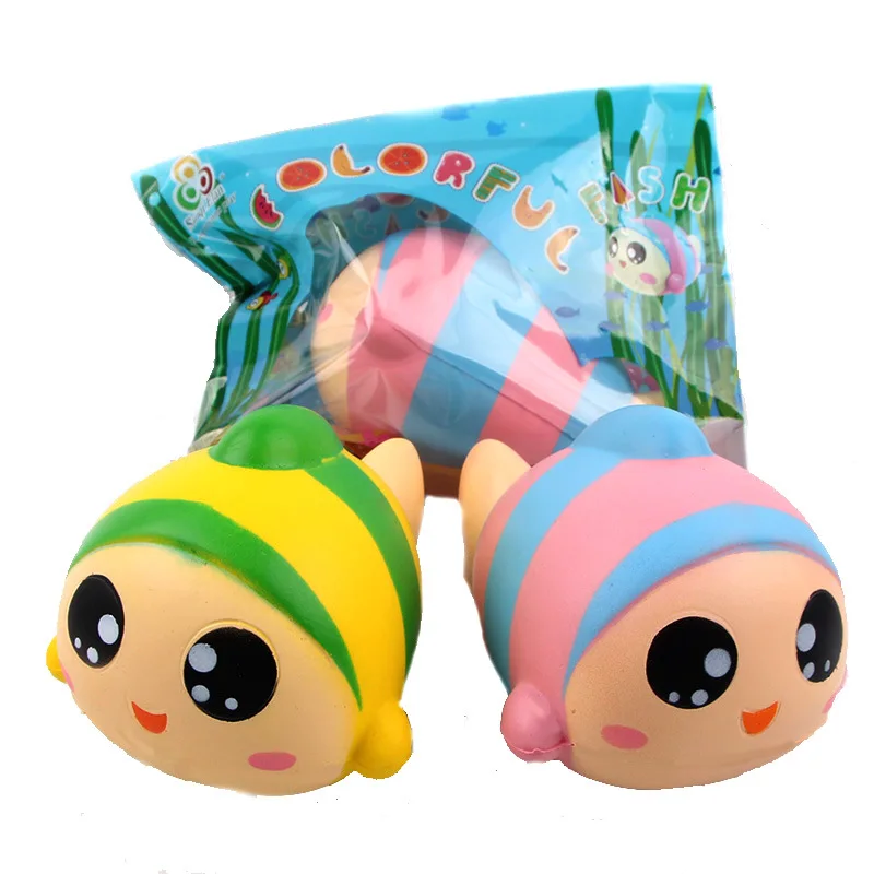 kawaii Squishy Jumbo 15cm Rainbow Fish Slow Rising Squeeze Charms Stress Relief Toys Phone Strap Squish Kid Juguetes | Мобильные