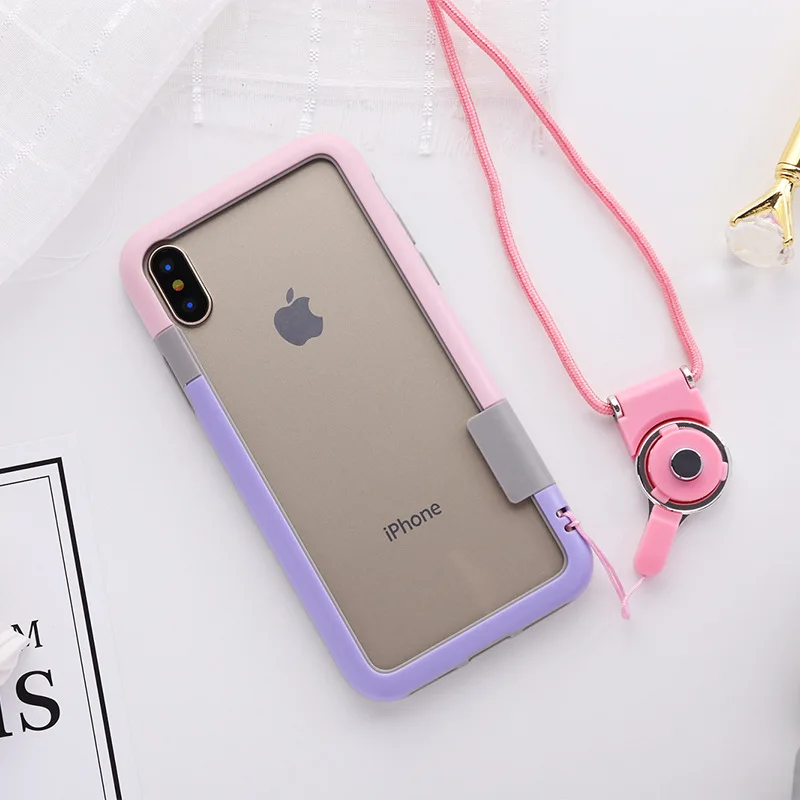 Bumper For iPhone 6 6s 7 8 plus X Soft Frame Case Cover Slim Fundas XR XS MAX silicone phone case with strap |